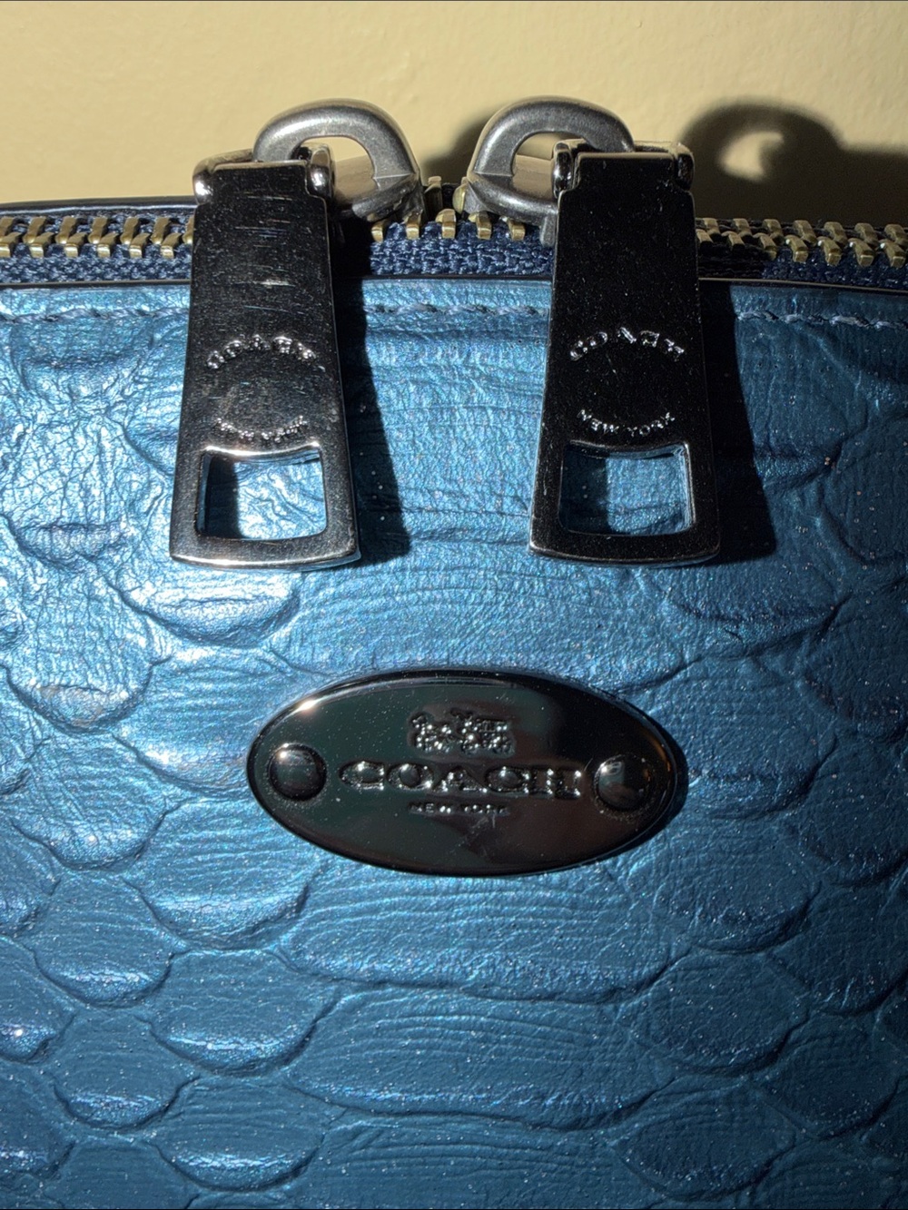 Coach Leather Dome Satchel Handbag - Navy with a hint of silver JS-117 - Picture 3 of 6